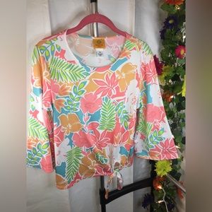 Ruby Rd. petite | Women’s Multicolor Tropical Floral Print LongSleeve Blouse Top